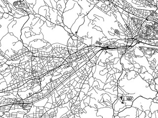 Vector road map of the city of  Annaka in Japan with black roads on a white background. 4:3 aspect ratio.