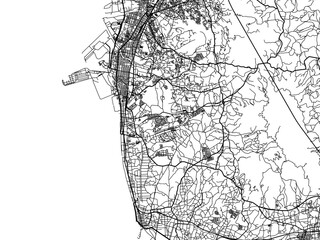 Naklejka premium Vector road map of the city of Arao in Japan with black roads on a white background. 4:3 aspect ratio.