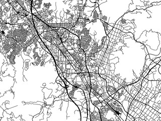 Vector road map of the city of  Chikushino-shi in Japan with black roads on a white background. 4:3 aspect ratio.
