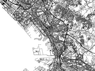 Vector road map of the city of  Chiba in Japan with black roads on a white background. 4:3 aspect ratio.