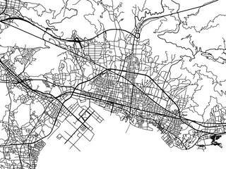 Obraz premium Vector road map of the city of Gamagori in Japan with black roads on a white background. 4:3 aspect ratio.