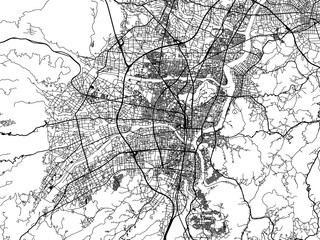 Obraz premium Vector road map of the city of Fukushima in Japan with black roads on a white background. 4:3 aspect ratio.