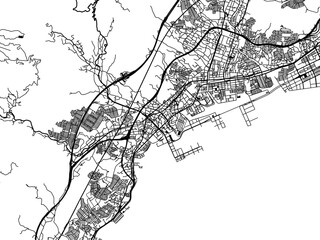 Vector road map of the city of  Hatsukaichi in Japan with black roads on a white background. 4:3 aspect ratio.