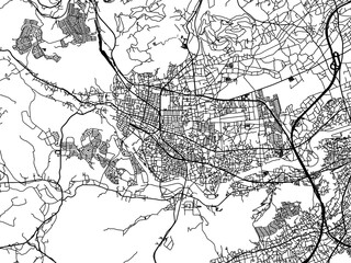 Naklejka premium Vector road map of the city of Hanno in Japan with black roads on a white background. 4:3 aspect ratio.