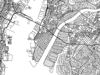 Vector road map of the city of  Hekinan in Japan with black roads on a white background. 4:3 aspect ratio.