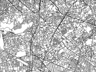 Vector road map of the city of  Higashimurayama in Japan with black roads on a white background. 4:3 aspect ratio.