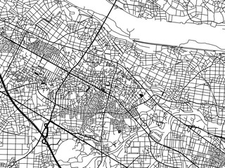 Obraz premium Vector road map of the city of Honjo in Japan with black roads on a white background. 4:3 aspect ratio.