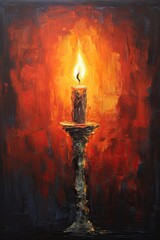 Solitary candle oil pastel, an artistic representation using rich and vibrant hues to evoke a sense of serenity and warmth, a lone candle depicted with intricate detail and a soft, glowing aura.