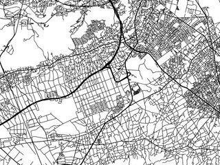 Fototapeta na wymiar Vector road map of the city of Iruma in Japan with black roads on a white background. 4:3 aspect ratio.