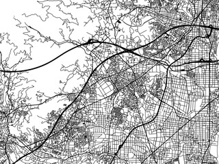 Obraz premium Vector road map of the city of Isehara in Japan with black roads on a white background. 4:3 aspect ratio.