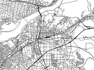 Vector road map of the city of  Inuyama in Japan with black roads on a white background. 4:3 aspect ratio.