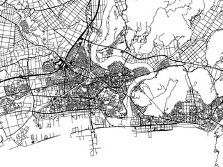 Vector road map of the city of  Ishinomaki in Japan with black roads on a white background. 4:3 aspect ratio.