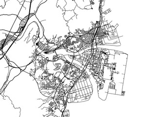 Vector road map of the city of  Iwakuni in Japan with black roads on a white background. 4:3 aspect ratio.