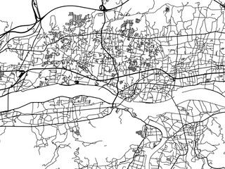 Vector road map of the city of  Iwade in Japan with black roads on a white background. 4:3 aspect ratio.