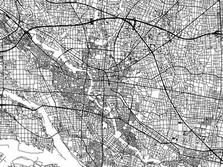 Fototapeta premium Vector road map of the city of Isesaki in Japan with black roads on a white background. 4:3 aspect ratio.
