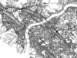 Vector road map of the city of  Kakogawacho-honmachi in Japan with black roads on a white background. 4:3 aspect ratio.