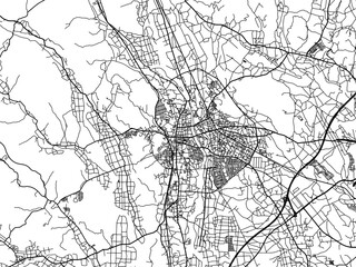 Obraz premium Vector road map of the city of Kanuma in Japan with black roads on a white background. 4:3 aspect ratio.