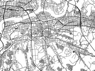 Vector road map of the city of  Kani in Japan with black roads on a white background. 4:3 aspect ratio.