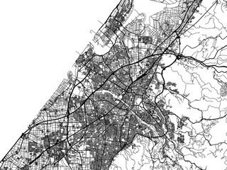 Fototapeta premium Vector road map of the city of Kanazawa in Japan with black roads on a white background. 4:3 aspect ratio.