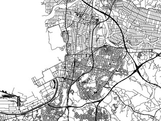 Vector road map of the city of  Kisarazu in Japan with black roads on a white background. 4:3 aspect ratio.
