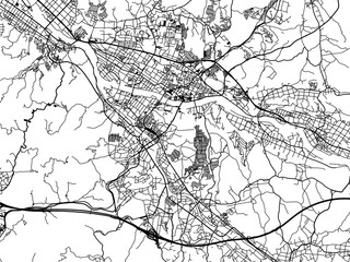 Vector road map of the city of  Koka in Japan with black roads on a white background. 4:3 aspect ratio.