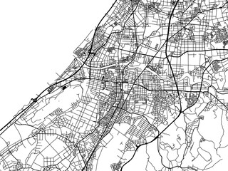 Vector road map of the city of  Komatsu in Japan with black roads on a white background. 4:3 aspect ratio.