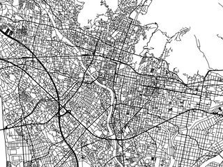 Vector road map of the city of  Kofu in Japan with black roads on a white background. 4:3 aspect ratio.