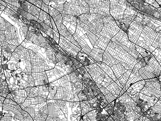 Fototapeta premium Vector road map of the city of Konosu in Japan with black roads on a white background. 4:3 aspect ratio.