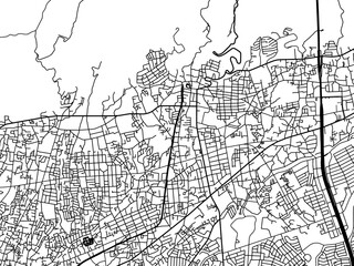 Fototapeta premium Vector road map of the city of Mino in Japan with black roads on a white background. 4:3 aspect ratio.