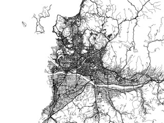 Obraz premium Vector road map of the city of Matsuyama in Japan with black roads on a white background. 4:3 aspect ratio.