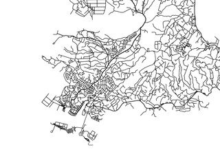 Obraz premium Vector road map of the city of Miura in Japan with black roads on a white background. 4:3 aspect ratio.