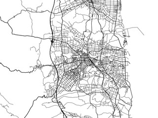 Vector road map of the city of  Minami-Soma in Japan with black roads on a white background. 4:3 aspect ratio.