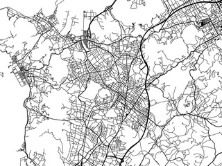Vector road map of the city of  Mitoyo in Japan with black roads on a white background. 4:3 aspect ratio.