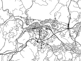 Vector road map of the city of  Miyoshi in Japan with black roads on a white background. 4:3 aspect ratio.