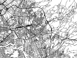 Vector road map of the city of  Mishima in Japan with black roads on a white background. 4:3 aspect ratio.