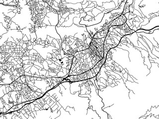 Vector road map of the city of  Nakatsugawa in Japan with black roads on a white background. 4:3 aspect ratio.