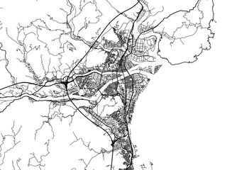 Vector road map of the city of  Nobeoka in Japan with black roads on a white background. 4:3 aspect ratio.