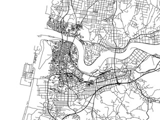 Vector road map of the city of  Noshiro in Japan with black roads on a white background. 4:3 aspect ratio.