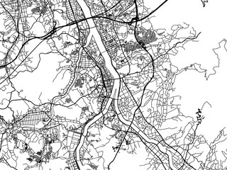 Vector road map of the city of  Nogata in Japan with black roads on a white background. 4:3 aspect ratio.