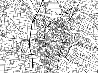 Vector road map of the city of  Osaki in Japan with black roads on a white background. 4:3 aspect ratio.