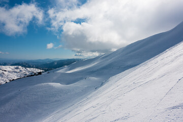 Breathtaking scenery on the snowy slopes of Vasilitsa ski center, Grevena, Greece