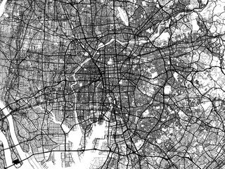 Vector road map of the city of  Nagoya in Japan with black roads on a white background. 4:3 aspect ratio.