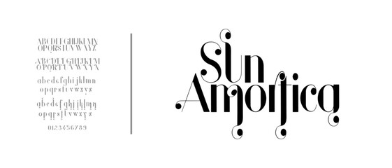 Abstract Fashion font alphabet. Minimal modern urban fonts for logo, brand etc. Typography typeface uppercase lowercase and number. vector illustration