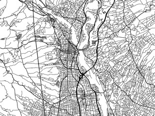 Obraz premium Vector road map of the city of Shibukawa in Japan with black roads on a white background. 4:3 aspect ratio.