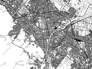 Vector road map of the city of  Sapporo in Japan with black roads on a white background. 4:3 aspect ratio.