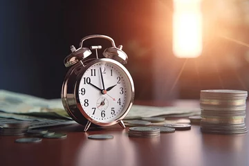 Fotobehang Retro alarm clock time is money concept.AI Generated © Max