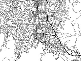 Vector road map of the city of  Shiojiri in Japan with black roads on a white background. 4:3 aspect ratio.