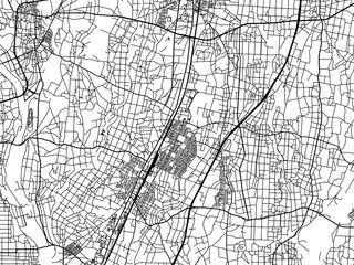 Vector road map of the city of  Shimotsuke in Japan with black roads on a white background. 4:3 aspect ratio.