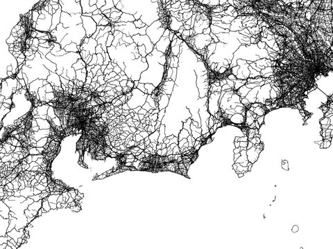 Vector road map of the city of  Shimada in Japan with black roads on a white background. 4:3 aspect ratio.