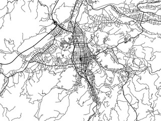 Vector road map of the city of  Takayama in Japan with black roads on a white background. 4:3 aspect ratio.